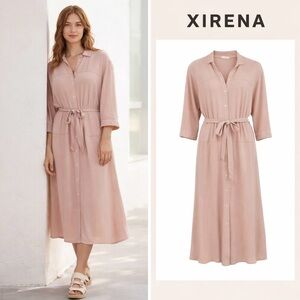 Xirena Persephone Pink Midi Dress Small Button Front Tie Waist NWT